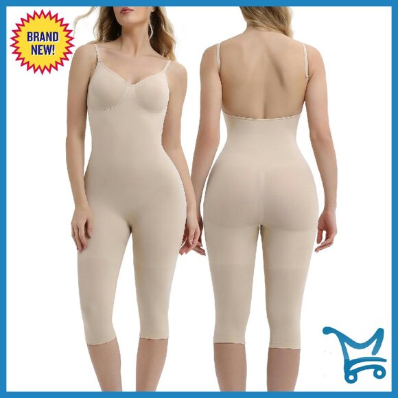 Backless Tummy Control Bodysuit Capri Leggings Full Body Shaper